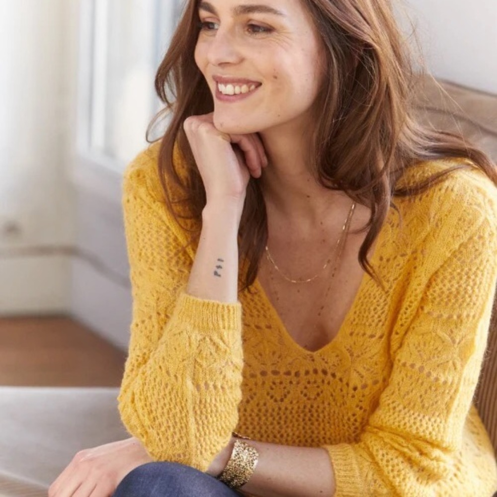 NWOT Sezane Maiya Italian Knit Top Yellow / Gold S